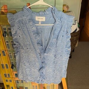 Dear John Sky Blue Eyelet Ruffle Sleeveless Blouse